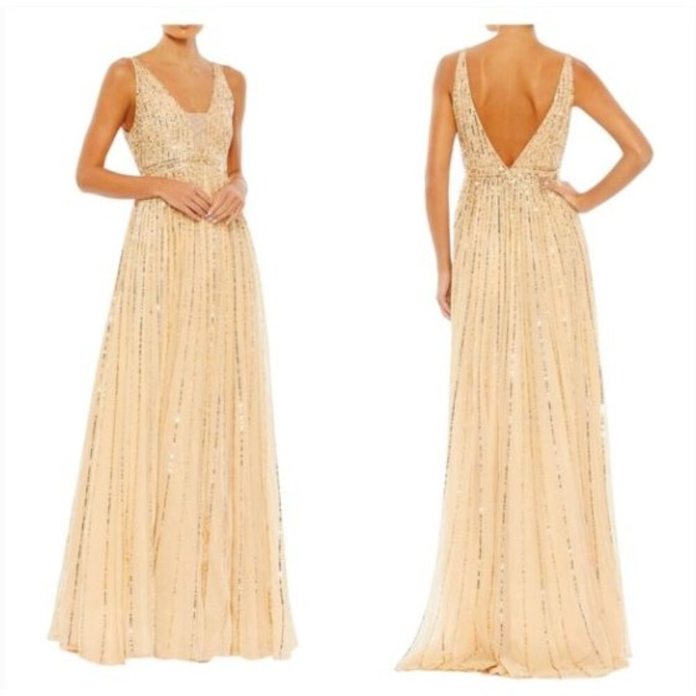 **NEW** Mac Duggal 10700 V Neck Sunset Sequin Gown Maxi Dress Size 20